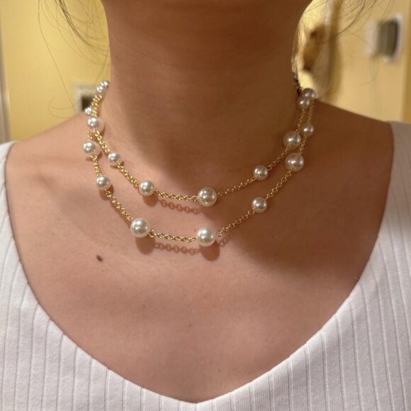 Neiman Marcus 18K Gold Plated Layered Pearl Choker Necklace - Picture 1 of 6